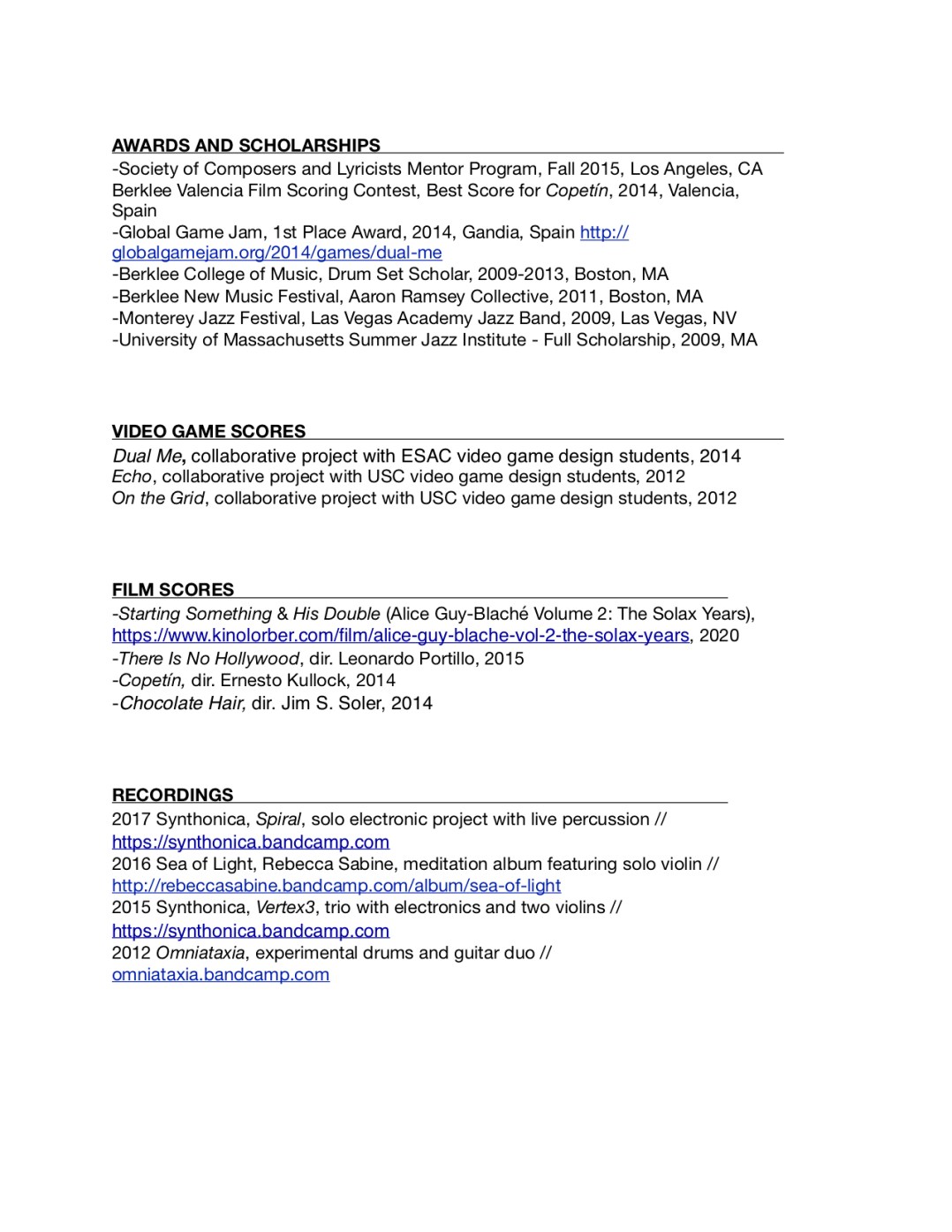 Aaron Ramsey Music Resume p. 2